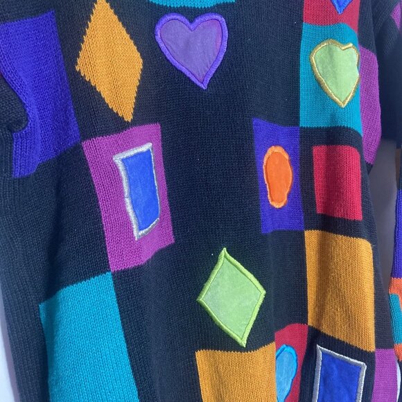 VTG 90s I.B. Diffusion geometric shape heart colorfull sweater size Medium - Picture 5 of 10